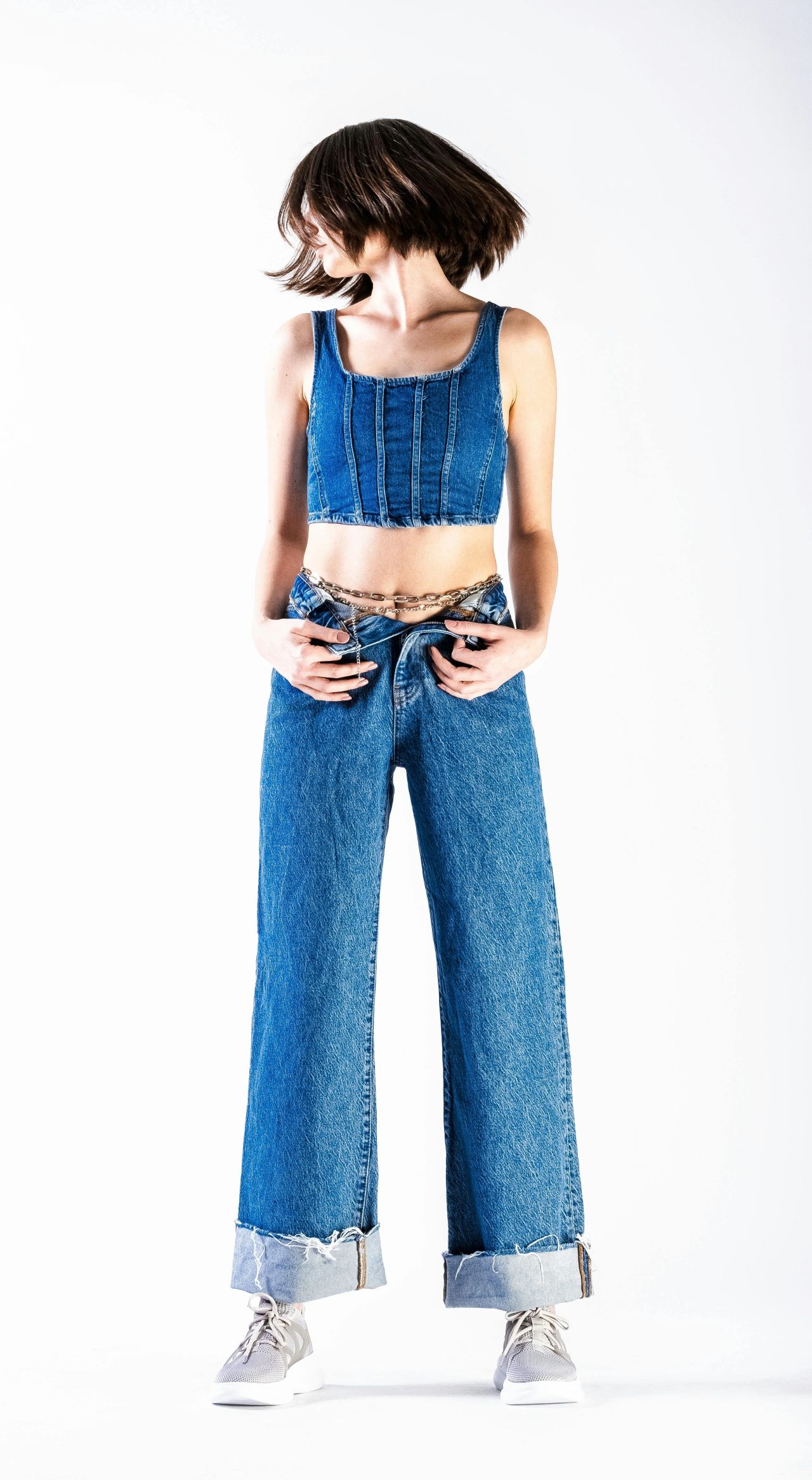 ladies denim top and bottom
