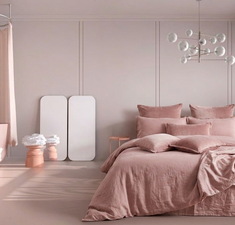 Luxury Soft Blush Pink Cotton-Linen Bedding & Home Textile Set