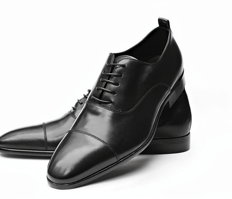 Premium Men’s Classic Leather Cap-Toe Oxford Shoes - Black