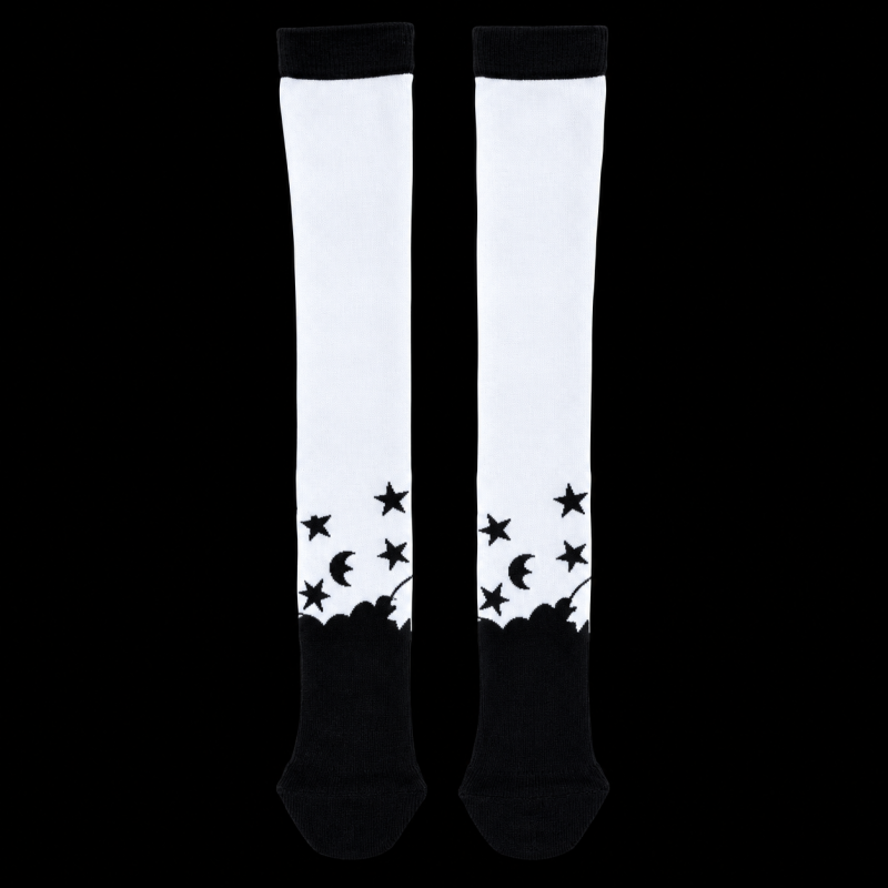 Knee High Socks, Long Socks, White Socks, Black Socks, Black White Socks, Star Socks, Moon Socks, Celestial Socks, Star Pattern Socks, Kids Socks, Girls Socks, Unisex Socks, Fashion Socks, Casual Socks, Novelty Socks