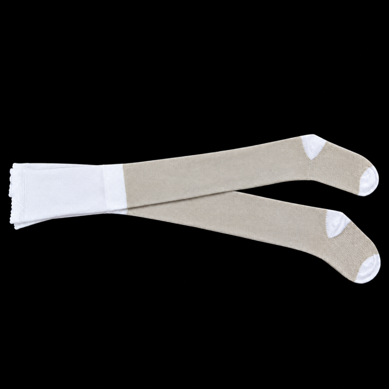 two tone girls tights, beige and white tights, girls fashion tights, kids sheer tights, white beige stockings, girls full length tights, stylish kids legwear, comfortable girls tights